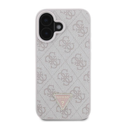 Apple iPhone 16 Case Guess Original Licensed Magsafe Charging Featured PU Leather 4G Patterned Stony Triangle Logo Cover - 7