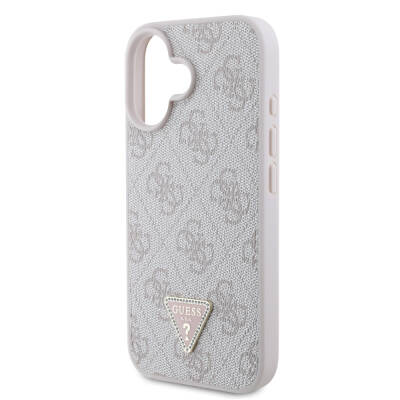 Apple iPhone 16 Case Guess Original Licensed Magsafe Charging Featured PU Leather 4G Patterned Stony Triangle Logo Cover - 10