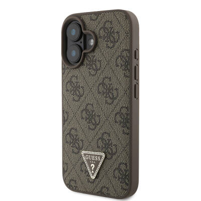 Apple iPhone 16 Case Guess Original Licensed Magsafe Charging Featured PU Leather 4G Patterned Stony Triangle Logo Cover - 12