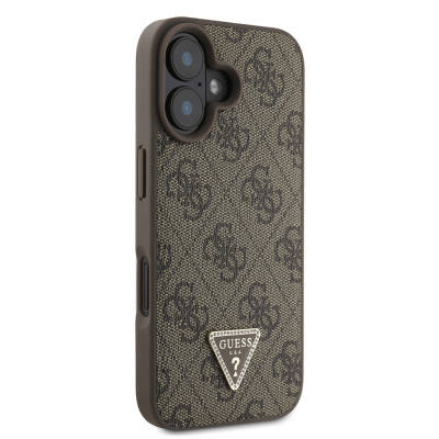 Apple iPhone 16 Case Guess Original Licensed Magsafe Charging Featured PU Leather 4G Patterned Stony Triangle Logo Cover - 14