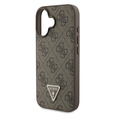 Apple iPhone 16 Case Guess Original Licensed Magsafe Charging Featured PU Leather 4G Patterned Stony Triangle Logo Cover - 16