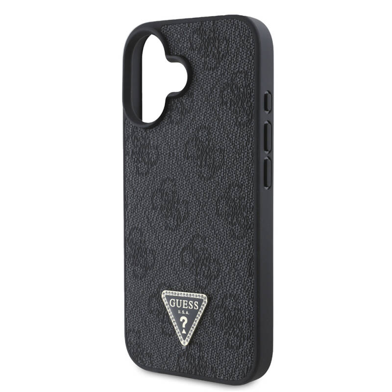 Apple iPhone 16 Case Guess Original Licensed Magsafe Charging Featured PU Leather 4G Patterned Stony Triangle Logo Cover - 23