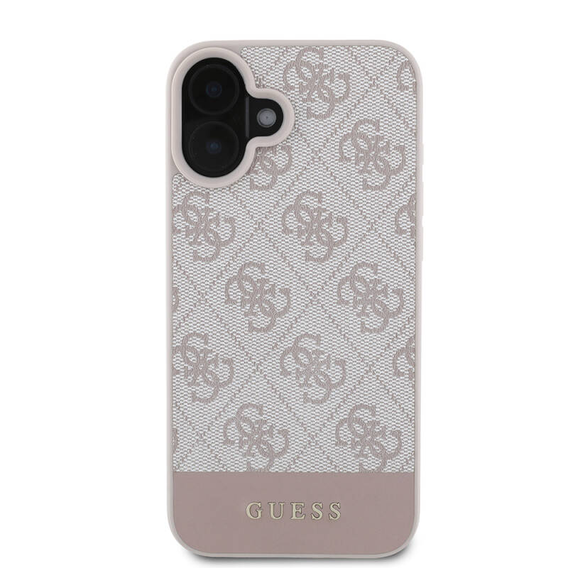 Apple iPhone 16 Case Guess Original Licensed Magsafe Charging Featured PU Leather Stripe Logo Designed Cover - 5