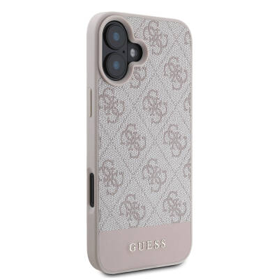 Apple iPhone 16 Case Guess Original Licensed Magsafe Charging Featured PU Leather Stripe Logo Designed Cover - 6