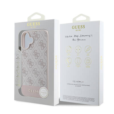 Apple iPhone 16 Case Guess Original Licensed Magsafe Charging Featured PU Leather Stripe Logo Designed Cover - 10