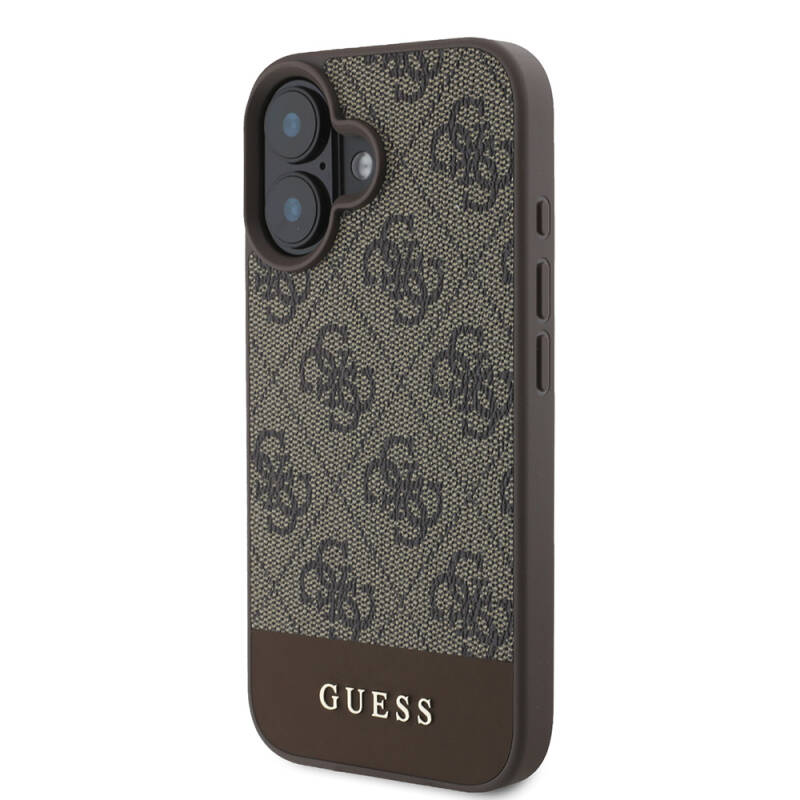 Apple iPhone 16 Case Guess Original Licensed Magsafe Charging Featured PU Leather Stripe Logo Designed Cover - 11