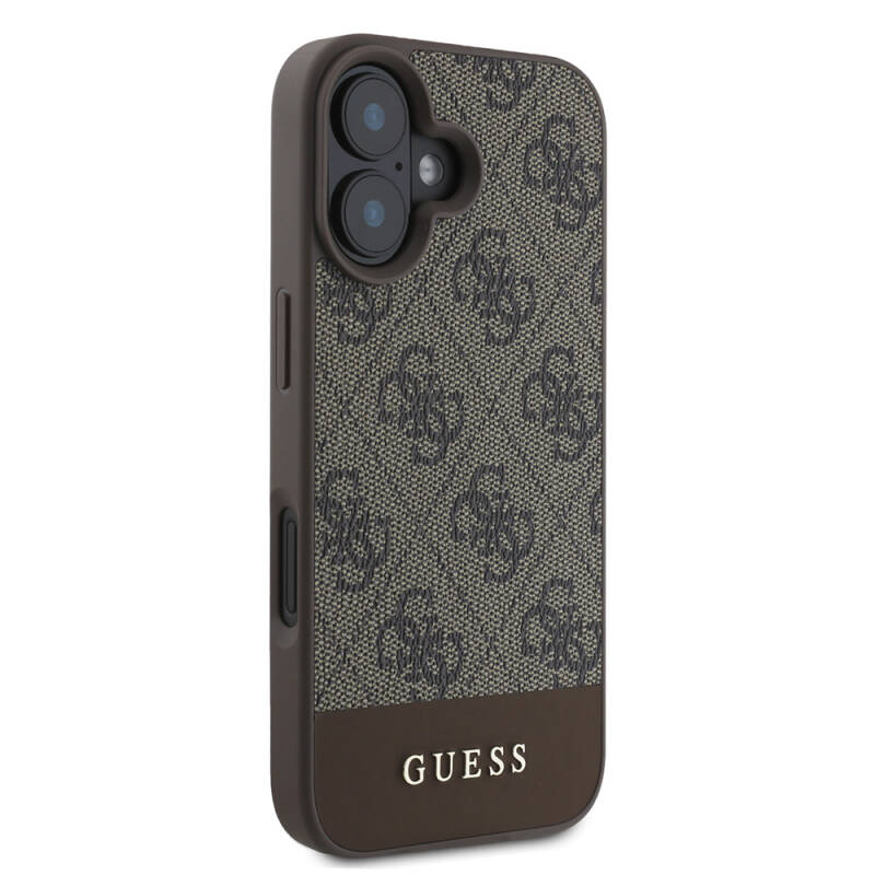 Apple iPhone 16 Case Guess Original Licensed Magsafe Charging Featured PU Leather Stripe Logo Designed Cover - 13