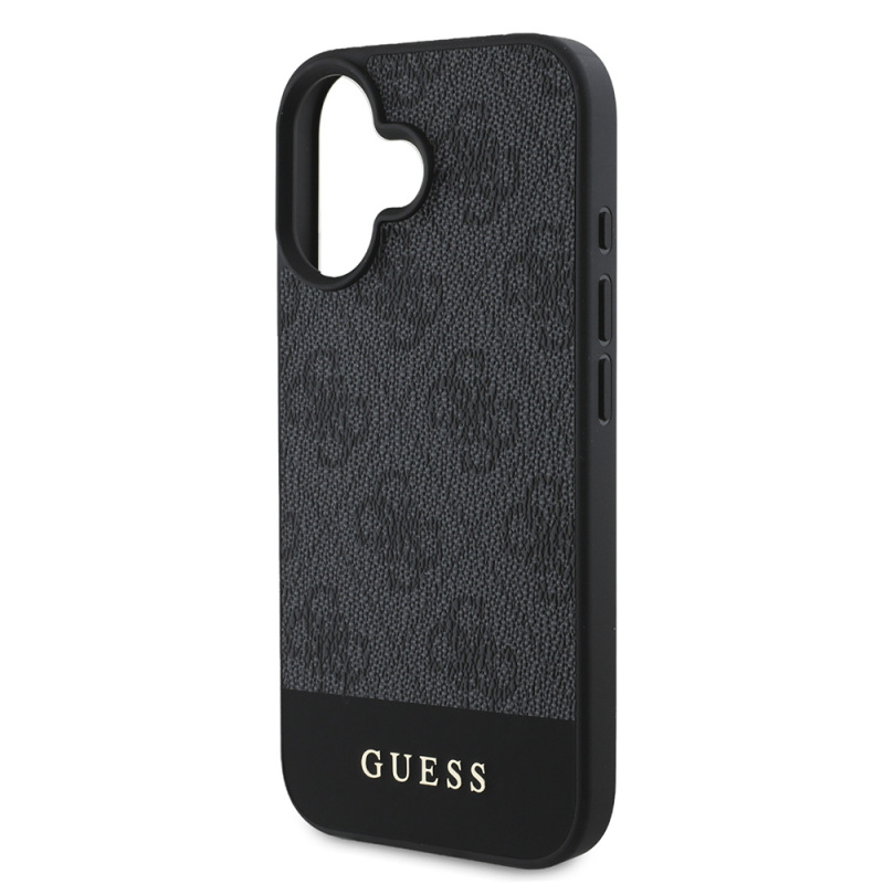 Apple iPhone 16 Case Guess Original Licensed Magsafe Charging Featured PU Leather Stripe Logo Designed Cover - 22