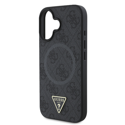 Apple iPhone 16 Case Guess Original Licensed Magsafe Charging Featured PU Triangle Logo 4G Patterned Cover - 7