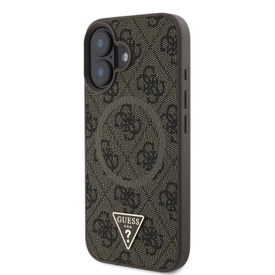 Apple iPhone 16 Case Guess Original Licensed Magsafe Charging Featured PU Triangle Logo 4G Patterned Cover - 11