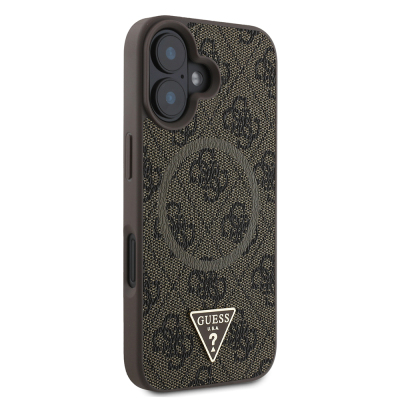 Apple iPhone 16 Case Guess Original Licensed Magsafe Charging Featured PU Triangle Logo 4G Patterned Cover - 13