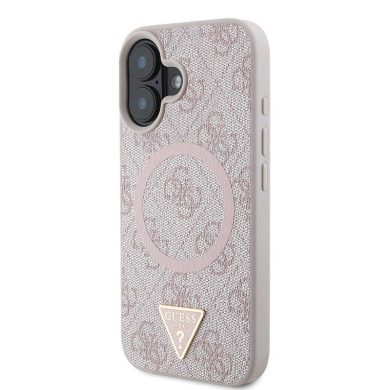 Apple iPhone 16 Case Guess Original Licensed Magsafe Charging Featured PU Triangle Logo 4G Patterned Cover - 19