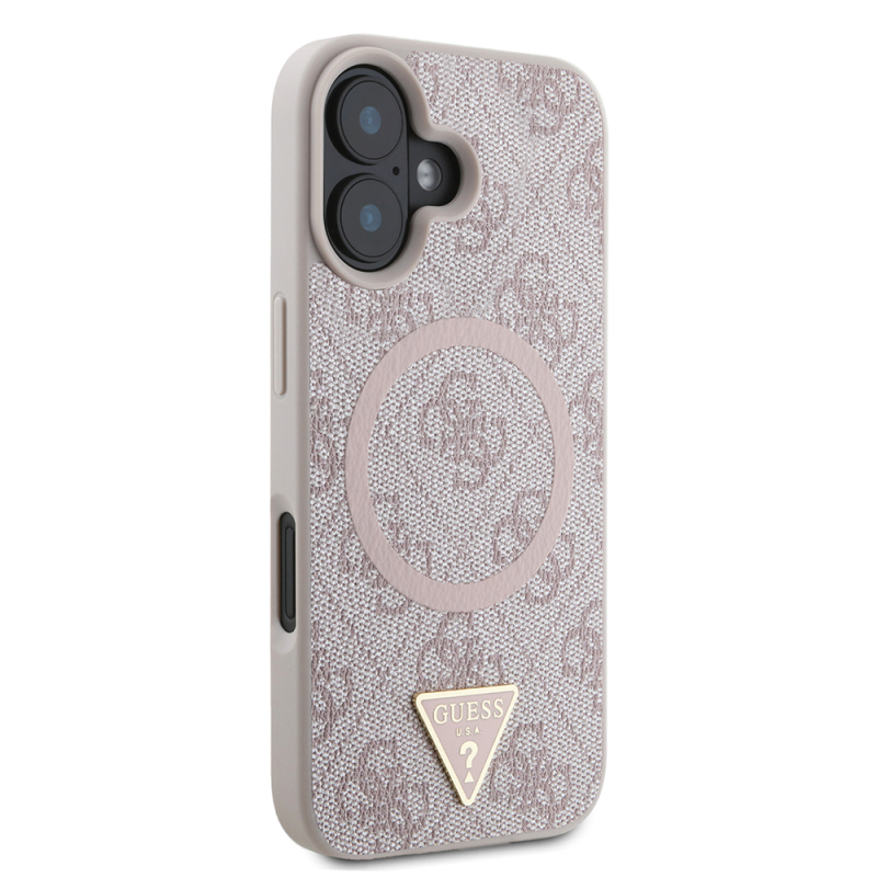 Apple iPhone 16 Case Guess Original Licensed Magsafe Charging Featured PU Triangle Logo 4G Patterned Cover - 21