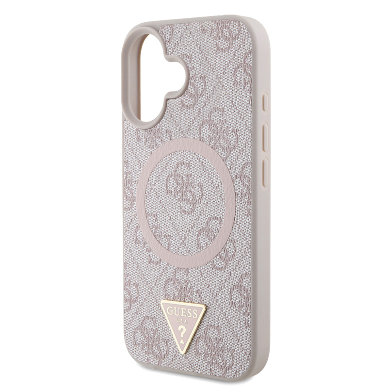 Apple iPhone 16 Case Guess Original Licensed Magsafe Charging Featured PU Triangle Logo 4G Patterned Cover - 23