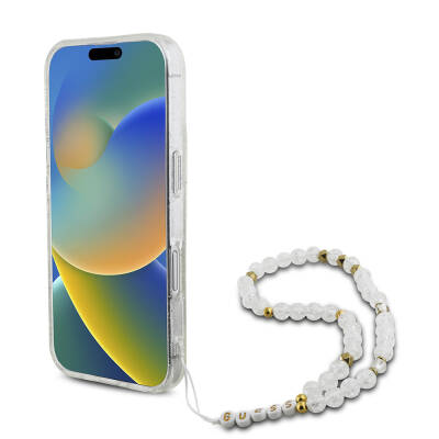 Apple iPhone 16 Case Guess Original Licensed Magsafe Charging Featured Silvery Silicone Pearl Bracelet Cover-33661 - 5