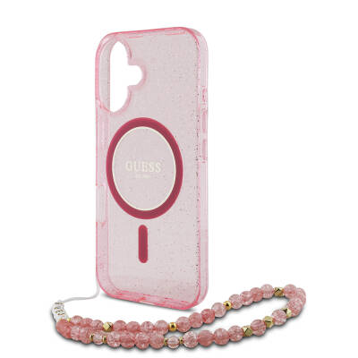 Apple iPhone 16 Case Guess Original Licensed Magsafe Charging Featured Silvery Silicone Pearl Bracelet Cover-33661 - 14