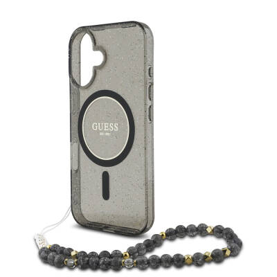 Apple iPhone 16 Case Guess Original Licensed Magsafe Charging Featured Silvery Silicone Pearl Bracelet Cover-33661 - 24