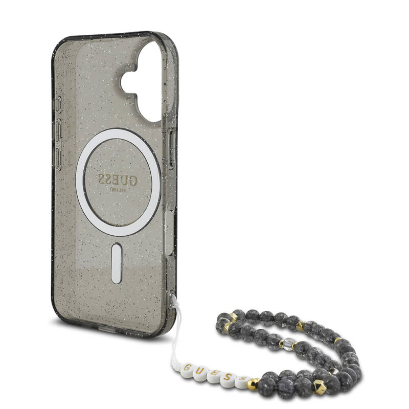 Apple iPhone 16 Case Guess Original Licensed Magsafe Charging Featured Silvery Silicone Pearl Bracelet Cover-33661 - 25