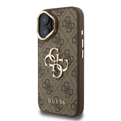 Apple iPhone 16 Case Guess Original Licensed PU Leather 4G Patterned Metal Big 4G and Text Logo Camera Stand Cover - 13