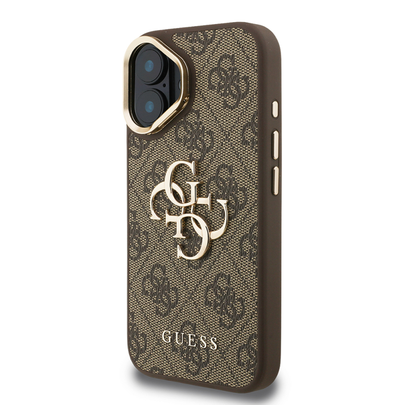 Apple iPhone 16 Case Guess Original Licensed PU Leather 4G Patterned Metal Big 4G and Text Logo Camera Stand Cover - 13