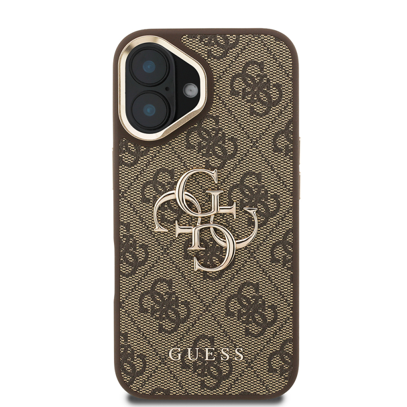 Apple iPhone 16 Case Guess Original Licensed PU Leather 4G Patterned Metal Big 4G and Text Logo Camera Stand Cover - 14