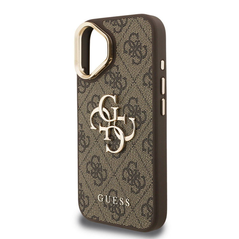 Apple iPhone 16 Case Guess Original Licensed PU Leather 4G Patterned Metal Big 4G and Text Logo Camera Stand Cover - 17
