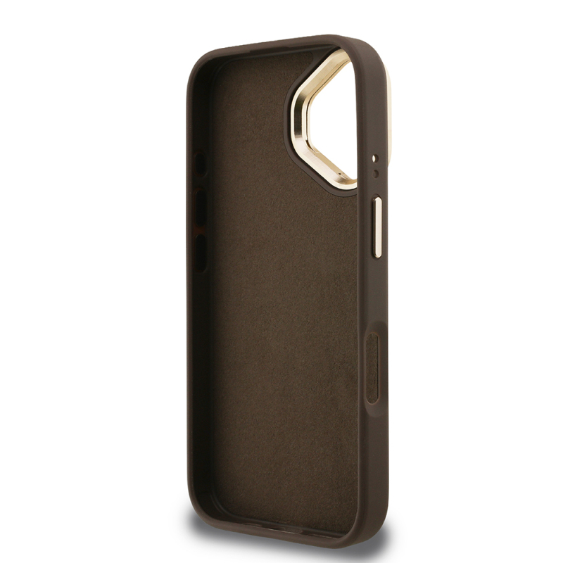Apple iPhone 16 Case Guess Original Licensed PU Leather 4G Patterned Metal Big 4G and Text Logo Camera Stand Cover - 18