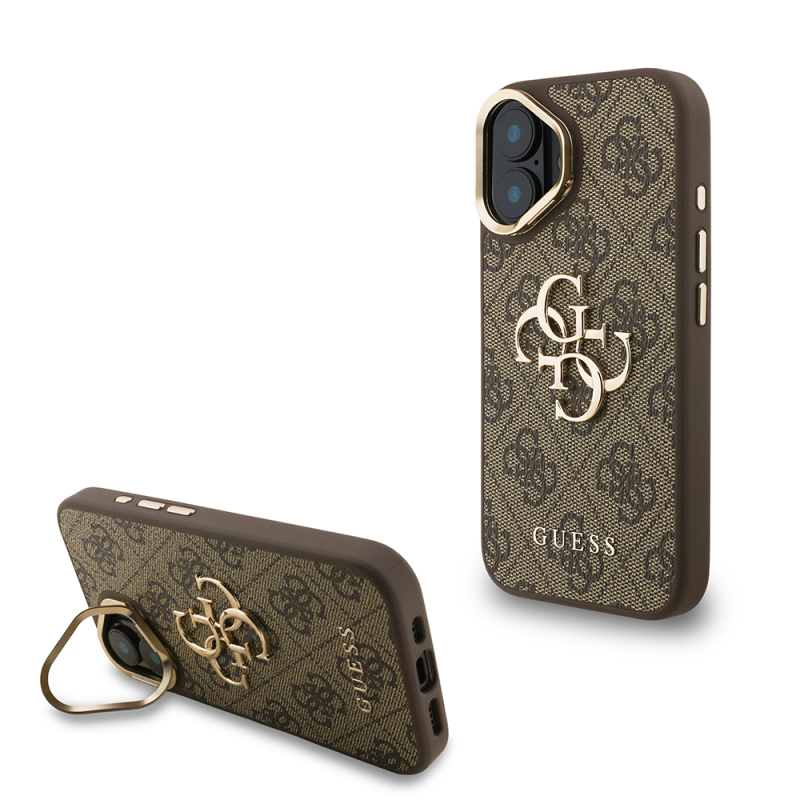 Apple iPhone 16 Case Guess Original Licensed PU Leather 4G Patterned Metal Big 4G and Text Logo Camera Stand Cover - 3