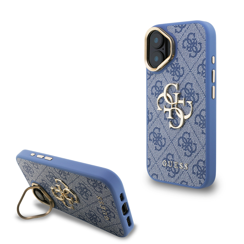 Apple iPhone 16 Case Guess Original Licensed PU Leather 4G Patterned Metal Big 4G and Text Logo Camera Stand Cover - 4