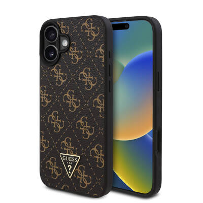 Apple iPhone 16 Case Guess Original Licensed PU Leather 4G Patterned Triangle Logo Cover - 1