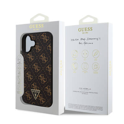 Apple iPhone 16 Case Guess Original Licensed PU Leather 4G Patterned Triangle Logo Cover - 8