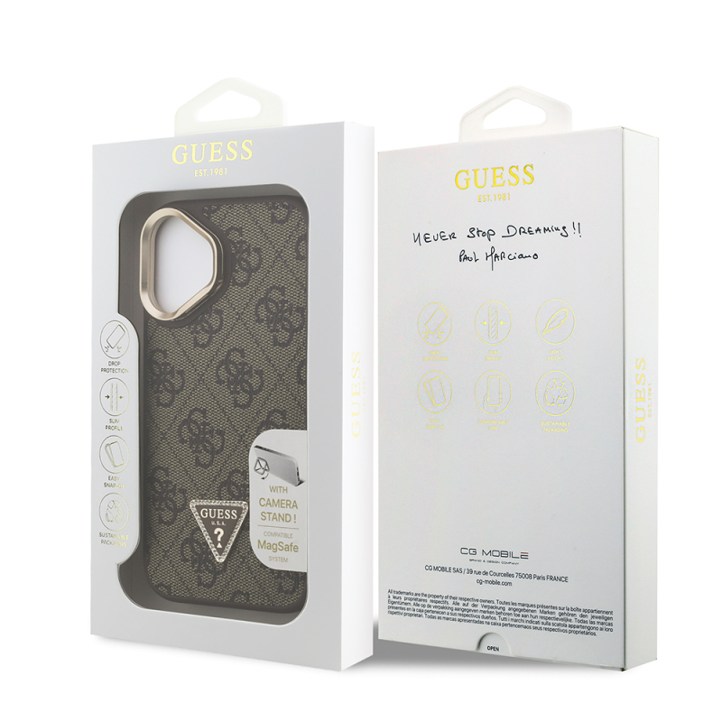 Apple iPhone 16 Case Guess Original Licensed PU Leather Stone Triangle Logo 4G Patterned Camera Stand Cover - 9