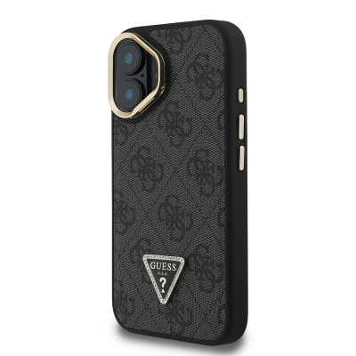 Apple iPhone 16 Case Guess Original Licensed PU Leather Stone Triangle Logo 4G Patterned Camera Stand Cover - 12
