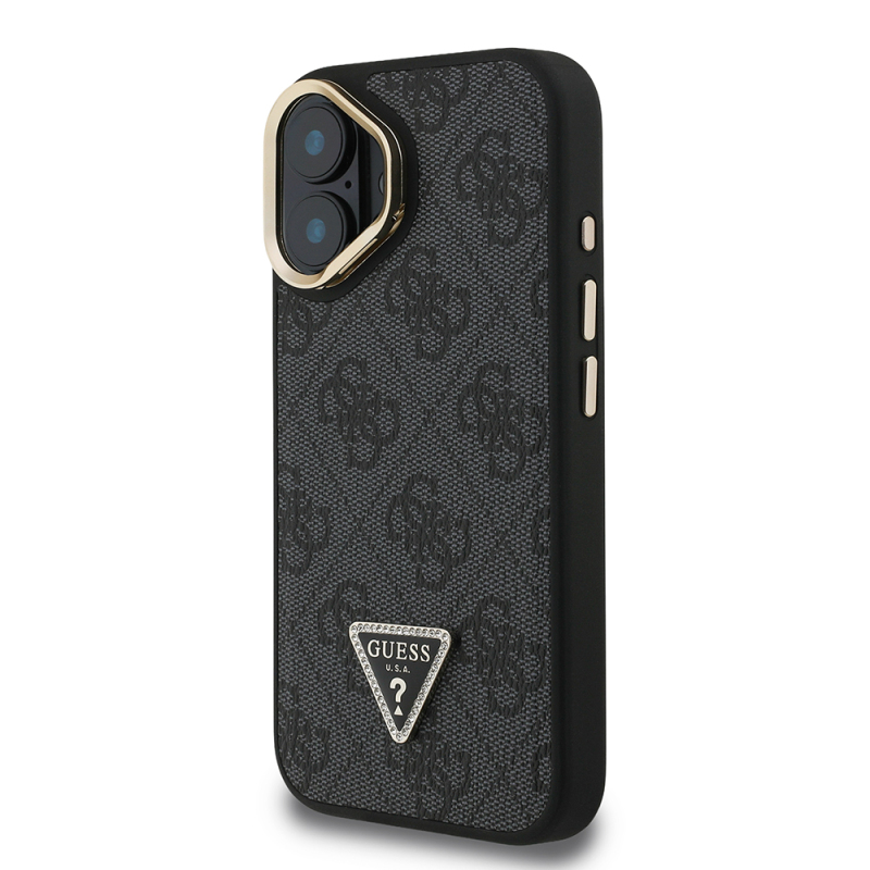 Apple iPhone 16 Case Guess Original Licensed PU Leather Stone Triangle Logo 4G Patterned Camera Stand Cover - 12