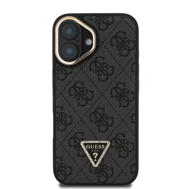 Apple iPhone 16 Case Guess Original Licensed PU Leather Stone Triangle Logo 4G Patterned Camera Stand Cover - 13