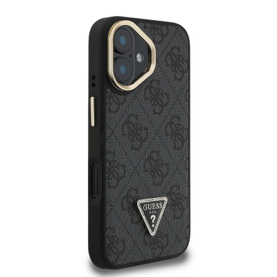Apple iPhone 16 Case Guess Original Licensed PU Leather Stone Triangle Logo 4G Patterned Camera Stand Cover - 14
