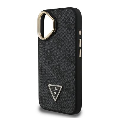 Apple iPhone 16 Case Guess Original Licensed PU Leather Stone Triangle Logo 4G Patterned Camera Stand Cover - 16