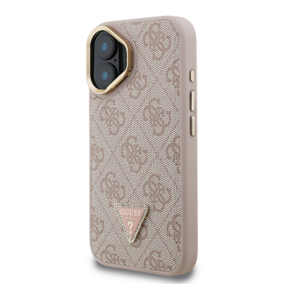 Apple iPhone 16 Case Guess Original Licensed PU Leather Stone Triangle Logo 4G Patterned Camera Stand Cover - 19