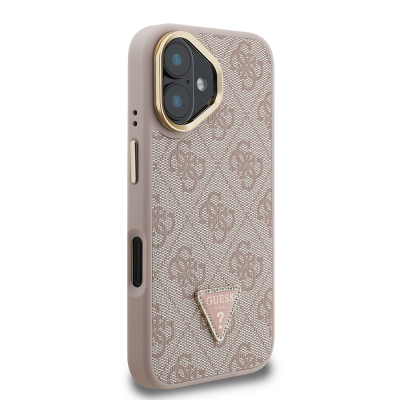 Apple iPhone 16 Case Guess Original Licensed PU Leather Stone Triangle Logo 4G Patterned Camera Stand Cover - 21