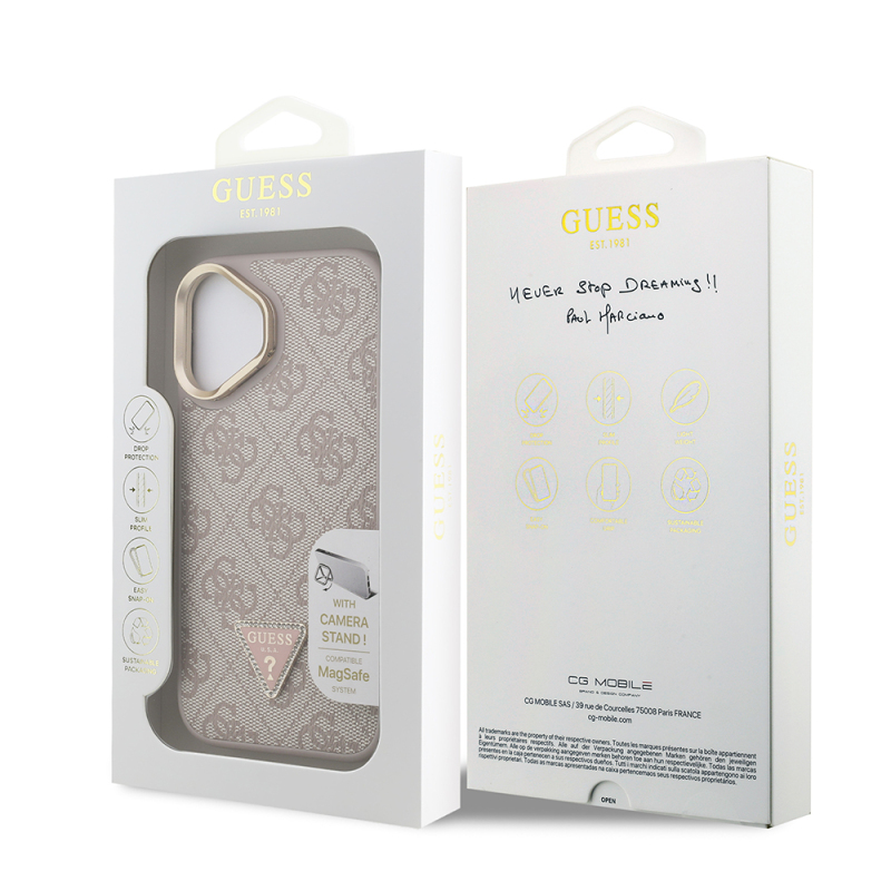 Apple iPhone 16 Case Guess Original Licensed PU Leather Stone Triangle Logo 4G Patterned Camera Stand Cover - 25