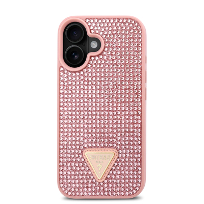 Apple iPhone 16 Case Guess Original Licensed Stone Back Surface Triangle Logo Cover - 21