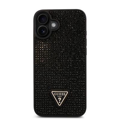 Apple iPhone 16 Case Guess Original Licensed Stone Back Surface Triangle Logo Cover - 28