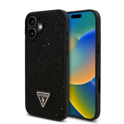 Apple iPhone 16 Case Guess Original Licensed Stone Back Surface Triangle Logo Cover - 5