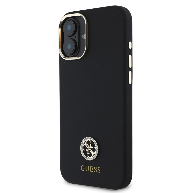 Apple iPhone 16 Case Guess Original Licensed Text and Stoned 4G Logo Silicone Cover Metal Camera Frame - 3