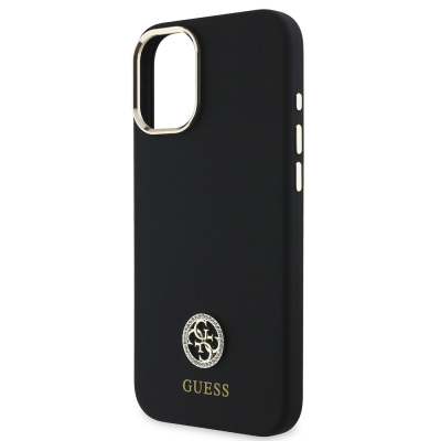 Apple iPhone 16 Case Guess Original Licensed Text and Stoned 4G Logo Silicone Cover Metal Camera Frame - 7