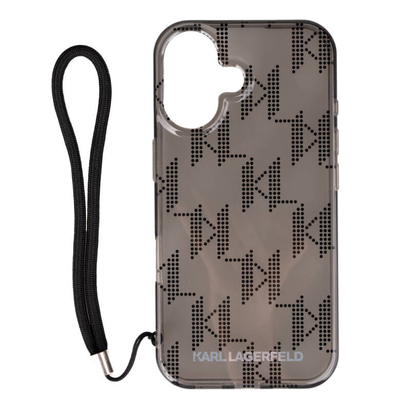 Apple iPhone 16 Case Karl Lagerfeld Original Licensed KL Patterned Transparent Wrist Strap String Classic Logo Cover - 1