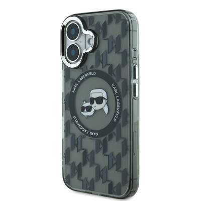 Apple iPhone 16 Case Karl Lagerfeld Original Licensed Magsafe Charging Featured IML Printed Metal Monogram KC Heads Cover - 2