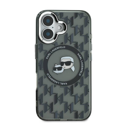 Apple iPhone 16 Case Karl Lagerfeld Original Licensed Magsafe Charging Featured IML Printed Metal Monogram KC Heads Cover - 3