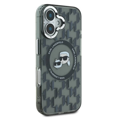 Apple iPhone 16 Case Karl Lagerfeld Original Licensed Magsafe Charging Featured IML Printed Metal Monogram KC Heads Cover - 4