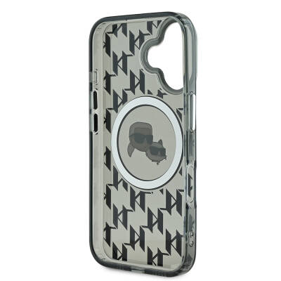 Apple iPhone 16 Case Karl Lagerfeld Original Licensed Magsafe Charging Featured IML Printed Metal Monogram KC Heads Cover - 7